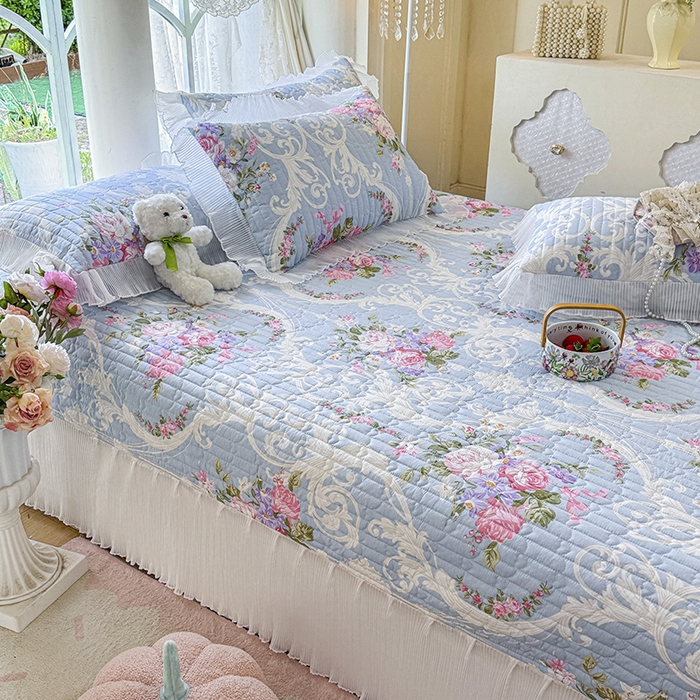 91家纺网 家纺一手货源 找家纺 虹星家纺 2025新款斜纹全棉纯棉印花床盖-清甜 清甜-绽放序曲