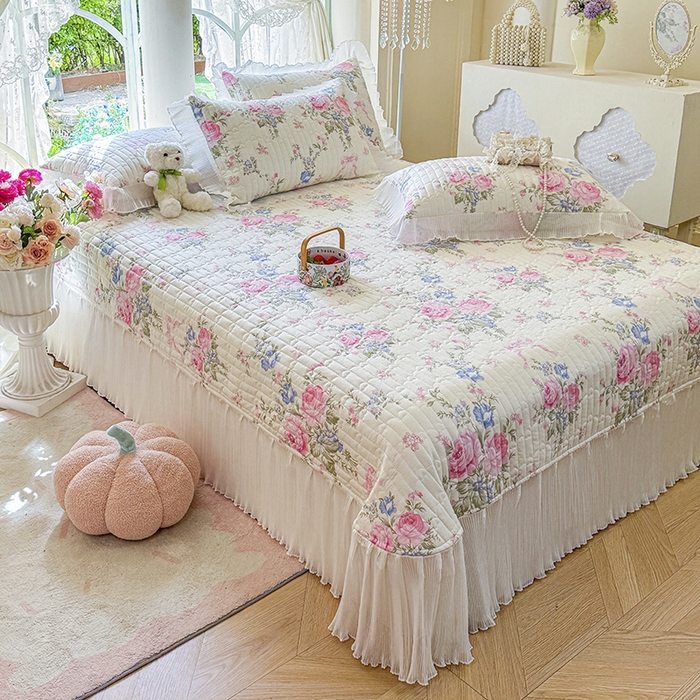 91家纺网 家纺一手货源 找家纺 虹星家纺 2025新款斜纹全棉纯棉印花床盖-清甜 清甜-春景熙熙