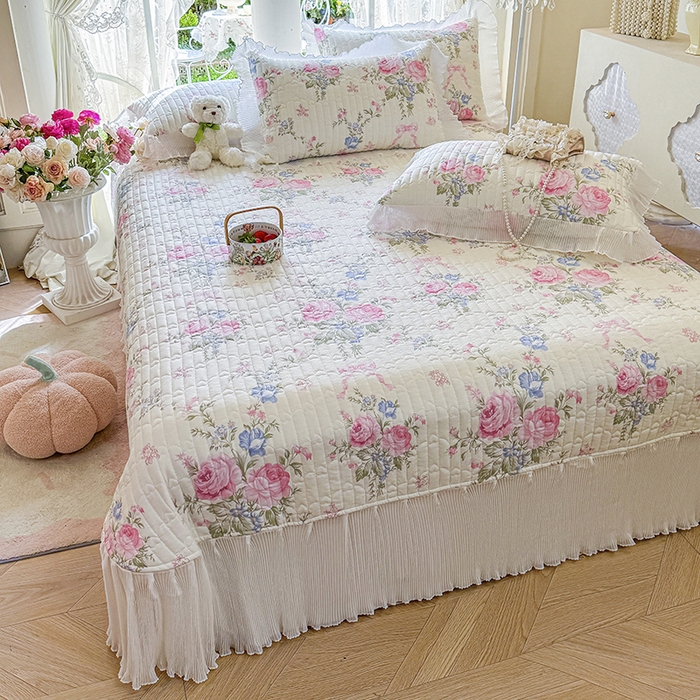 91家纺网 家纺一手货源 找家纺 虹星家纺 2025新款斜纹全棉纯棉印花床盖-清甜 清甜-春景熙熙