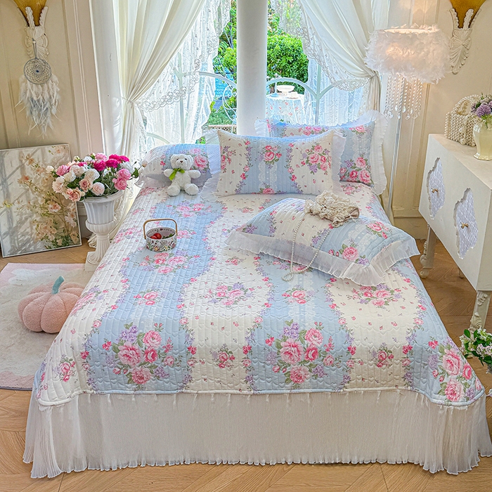 91家纺网 家纺一手货源 找家纺 虹星家纺 2025新款斜纹全棉纯棉印花床盖-清甜 清甜-富贵满园