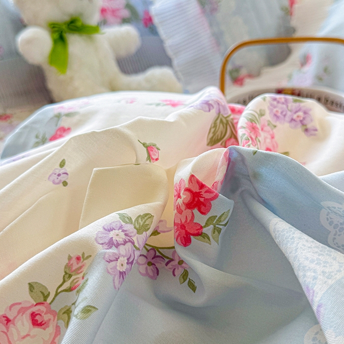 91家纺网 家纺一手货源 找家纺 虹星家纺 2025新款斜纹全棉纯棉印花床盖-清甜 清甜-富贵满园