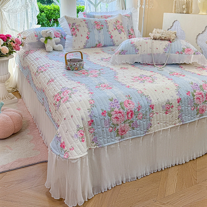 91家纺网 家纺一手货源 找家纺 虹星家纺 2025新款斜纹全棉纯棉印花床盖-清甜 清甜-富贵满园