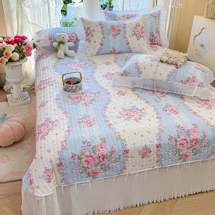 91家纺网 家纺一手货源 找家纺 虹星家纺 2025新款斜纹全棉纯棉印花床盖-清甜 清甜-富贵满园