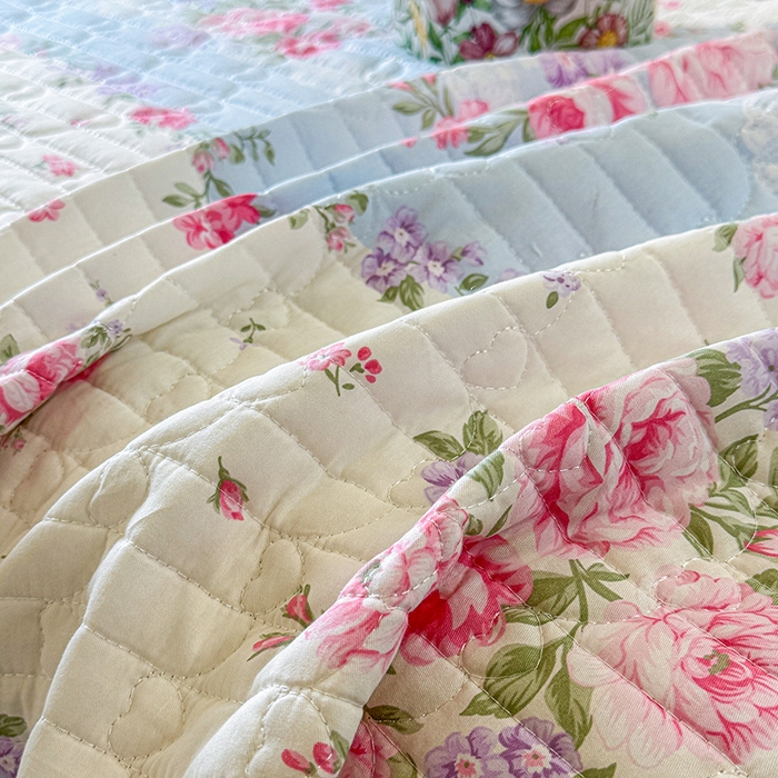 91家纺网 家纺一手货源 找家纺 虹星家纺 2025新款斜纹全棉纯棉印花床盖-清甜 清甜-富贵满园