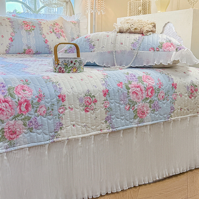 91家纺网 家纺一手货源 找家纺 虹星家纺 2025新款斜纹全棉纯棉印花床盖-清甜 清甜-富贵满园