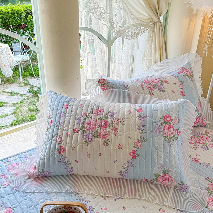 91家纺网 家纺一手货源 找家纺 虹星家纺 2025新款斜纹全棉纯棉印花床盖-清甜 清甜-富贵满园