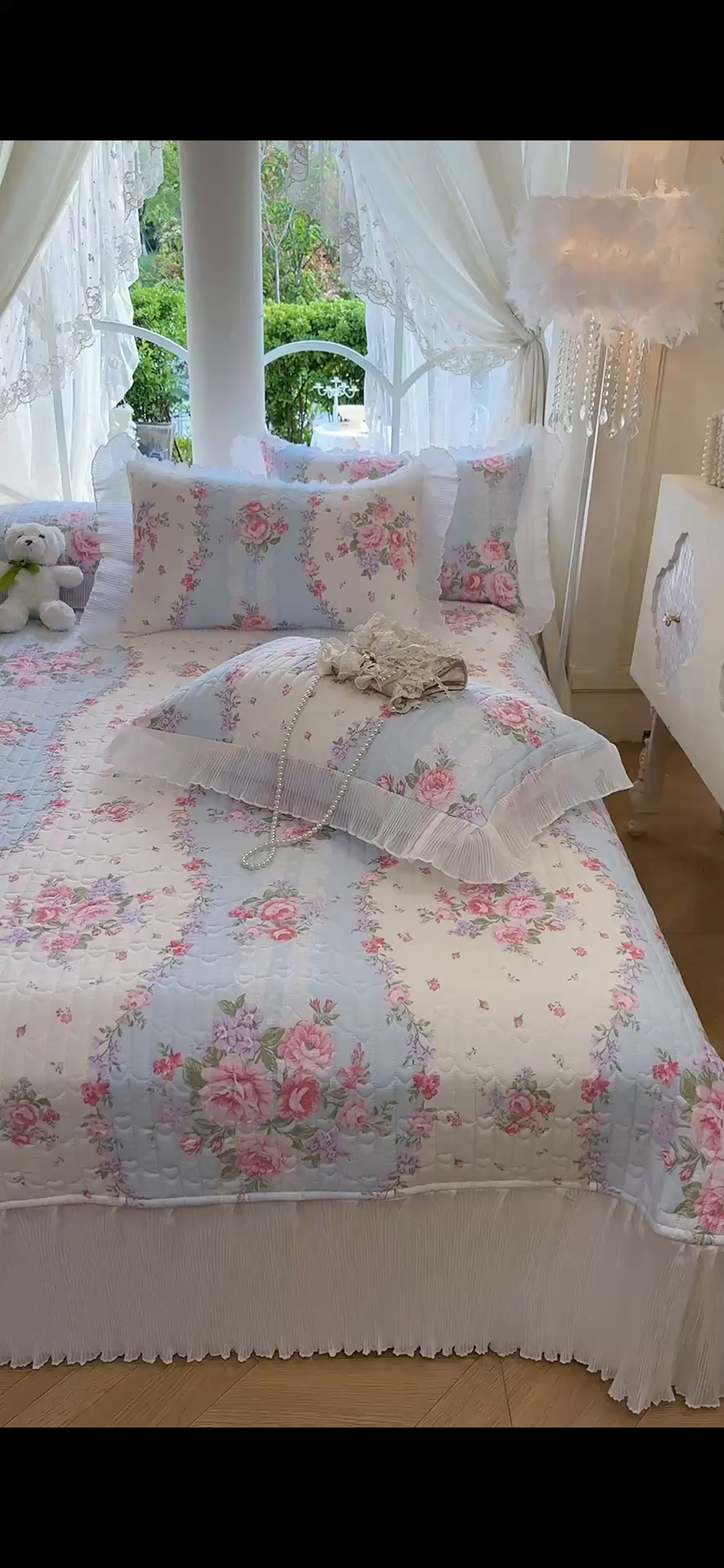 91家纺网 家纺一手货源 找家纺 虹星家纺 2025新款斜纹全棉纯棉印花床盖-清甜 清甜-富贵满园