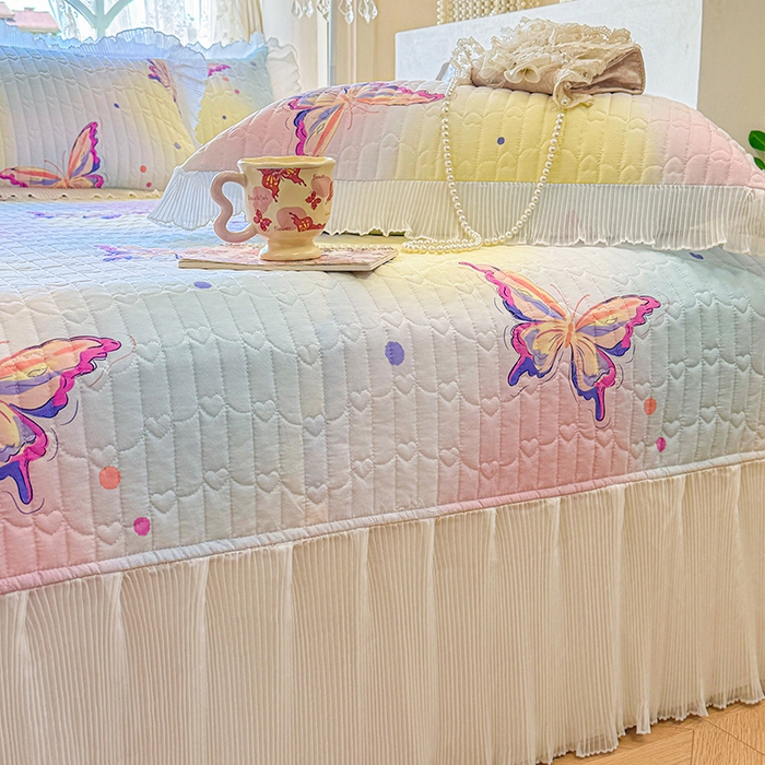 91家纺网 家纺一手货源 找家纺 虹星家纺 2025新款斜纹全棉纯棉印花床盖-清甜 清甜-蝴蝶纷飞