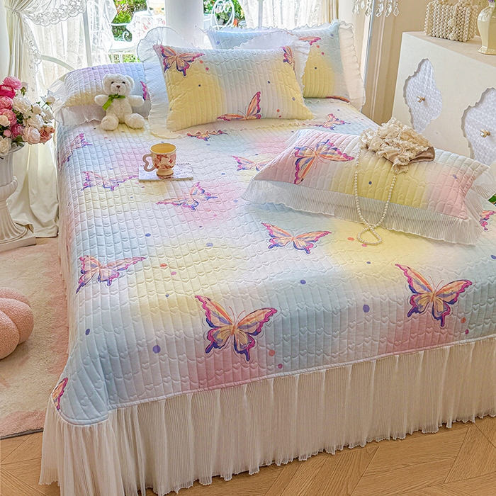 91家纺网 家纺一手货源 找家纺 虹星家纺 2025新款斜纹全棉纯棉印花床盖-清甜 清甜-蝴蝶纷飞