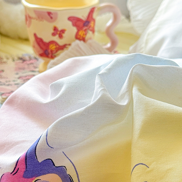 91家纺网 家纺一手货源 找家纺 虹星家纺 2025新款斜纹全棉纯棉印花床盖-清甜 清甜-蝴蝶纷飞