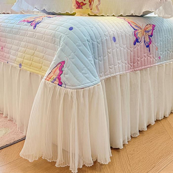 91家纺网 家纺一手货源 找家纺 虹星家纺 2025新款斜纹全棉纯棉印花床盖-清甜 清甜-蝴蝶纷飞