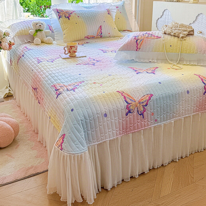 91家纺网 家纺一手货源 找家纺 虹星家纺 2025新款斜纹全棉纯棉印花床盖-清甜 清甜-蝴蝶纷飞