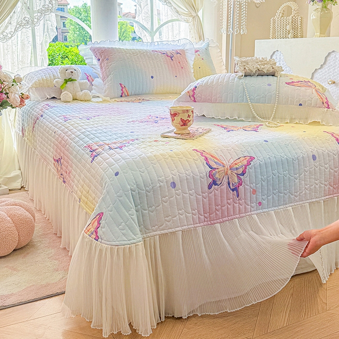 91家纺网 家纺一手货源 找家纺 虹星家纺 2025新款斜纹全棉纯棉印花床盖-清甜 清甜-蝴蝶纷飞