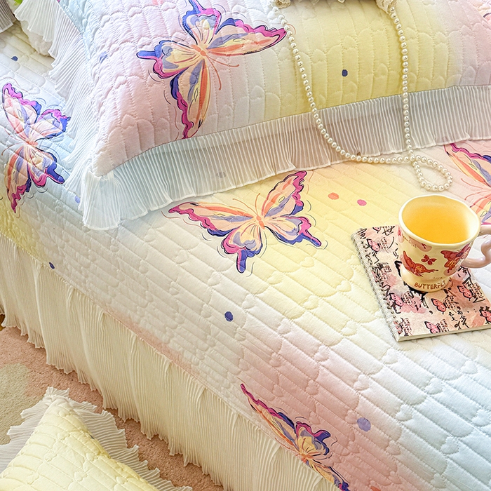 91家纺网 家纺一手货源 找家纺 虹星家纺 2025新款斜纹全棉纯棉印花床盖-清甜 清甜-蝴蝶纷飞