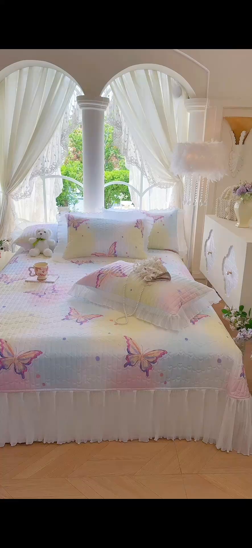 91家纺网 家纺一手货源 找家纺 虹星家纺 2025新款斜纹全棉纯棉印花床盖-清甜 清甜-蝴蝶纷飞