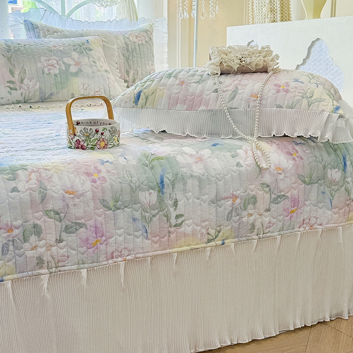 91家纺网 家纺一手货源 找家纺 虹星家纺 2025新款斜纹全棉纯棉印花床盖-清甜 清甜-满芯花熙