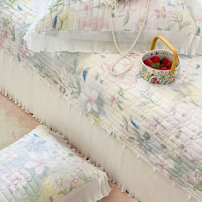 91家纺网 家纺一手货源 找家纺 虹星家纺 2025新款斜纹全棉纯棉印花床盖-清甜 清甜-满芯花熙