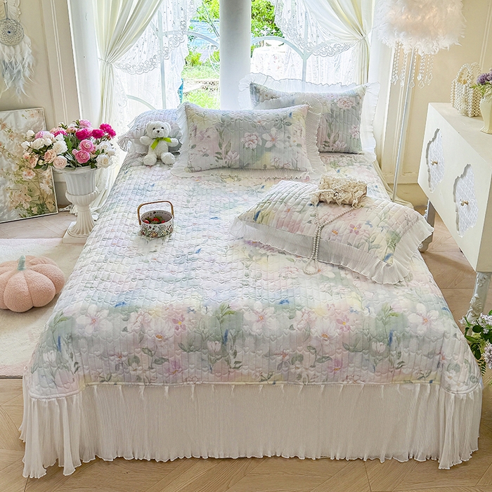 91家纺网 家纺一手货源 找家纺 虹星家纺 2025新款斜纹全棉纯棉印花床盖-清甜 清甜-满芯花熙