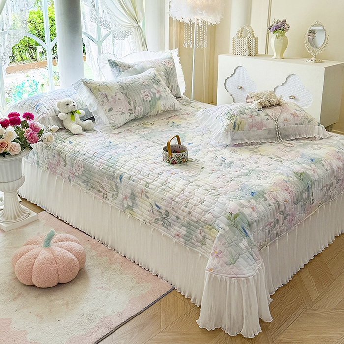 91家纺网 家纺一手货源 找家纺 虹星家纺 2025新款斜纹全棉纯棉印花床盖-清甜 清甜-满芯花熙