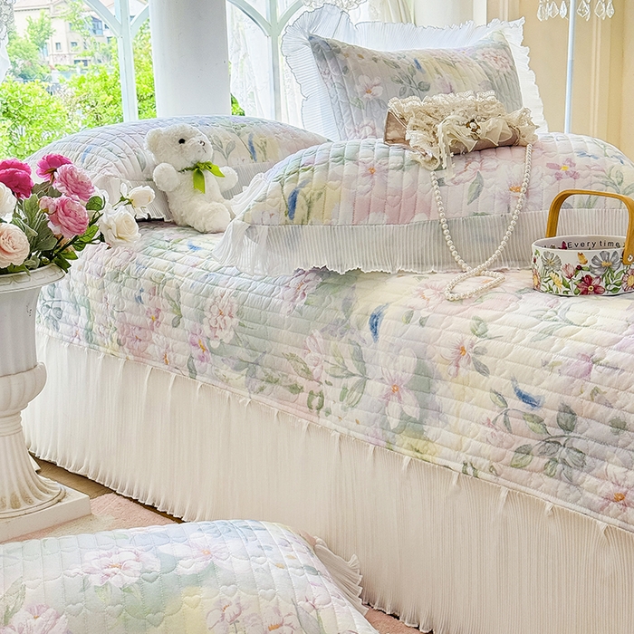 91家纺网 家纺一手货源 找家纺 虹星家纺 2025新款斜纹全棉纯棉印花床盖-清甜 清甜-满芯花熙