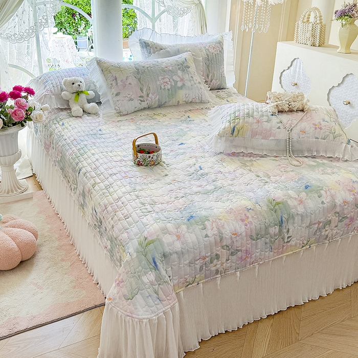 91家纺网 家纺一手货源 找家纺 虹星家纺 2025新款斜纹全棉纯棉印花床盖-清甜 清甜-满芯花熙