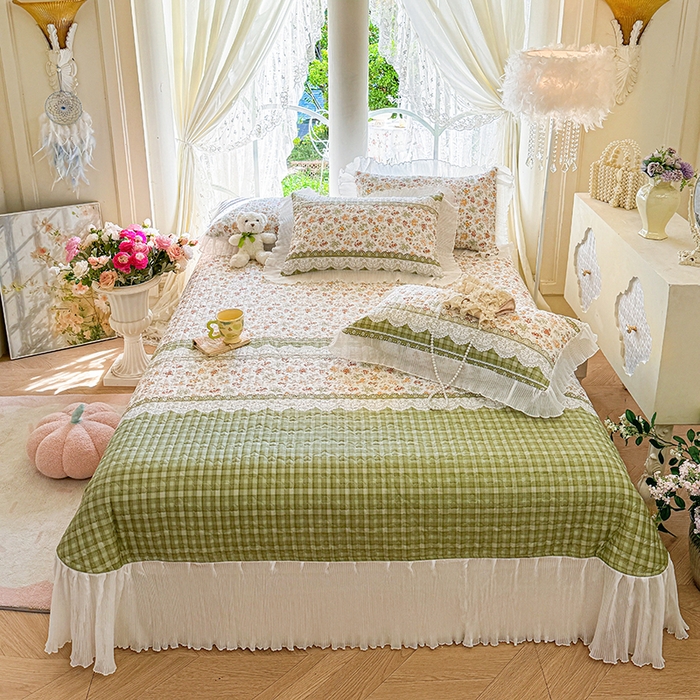 91家纺网 家纺一手货源 找家纺 虹星家纺 2025新款斜纹全棉纯棉印花床盖-清甜 清甜-墨雨云间