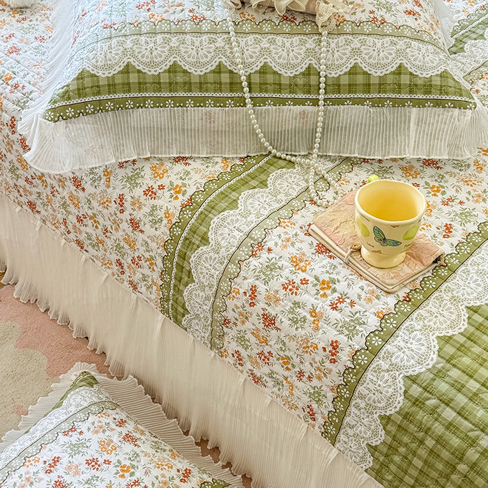 91家纺网 家纺一手货源 找家纺 虹星家纺 2025新款斜纹全棉纯棉印花床盖-清甜 清甜-墨雨云间