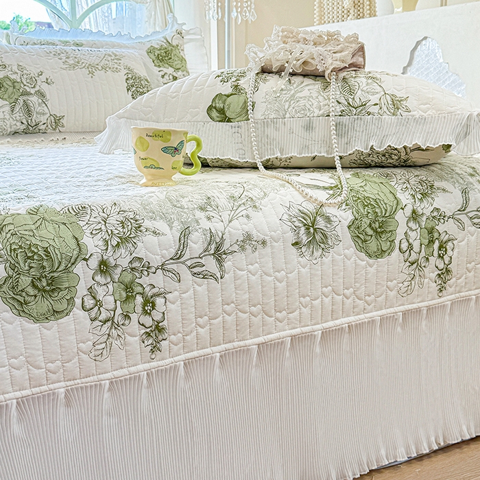 91家纺网 家纺一手货源 找家纺 虹星家纺 2025新款斜纹全棉纯棉印花床盖-清甜 清甜-时光笔墨