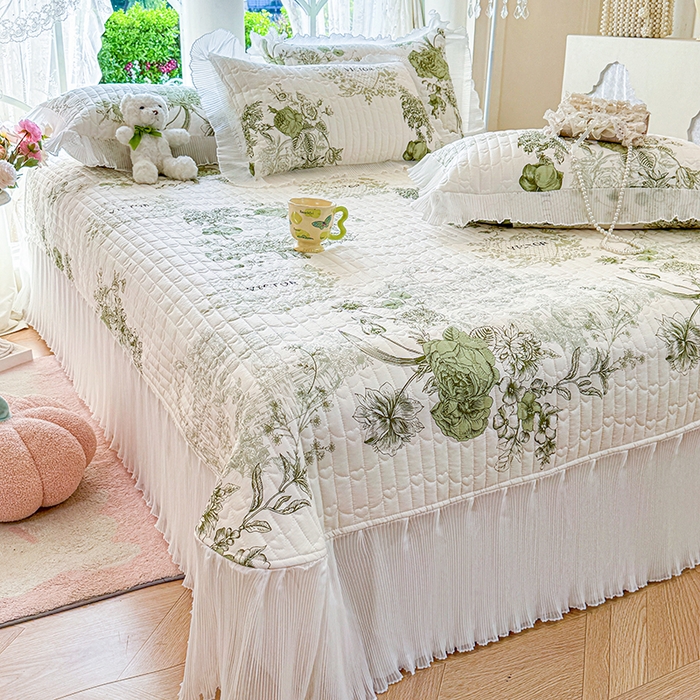 91家纺网 家纺一手货源 找家纺 虹星家纺 2025新款斜纹全棉纯棉印花床盖-清甜 清甜-时光笔墨