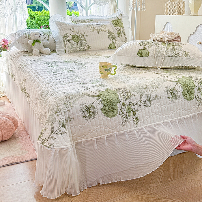 91家纺网 家纺一手货源 找家纺 虹星家纺 2025新款斜纹全棉纯棉印花床盖-清甜 清甜-时光笔墨