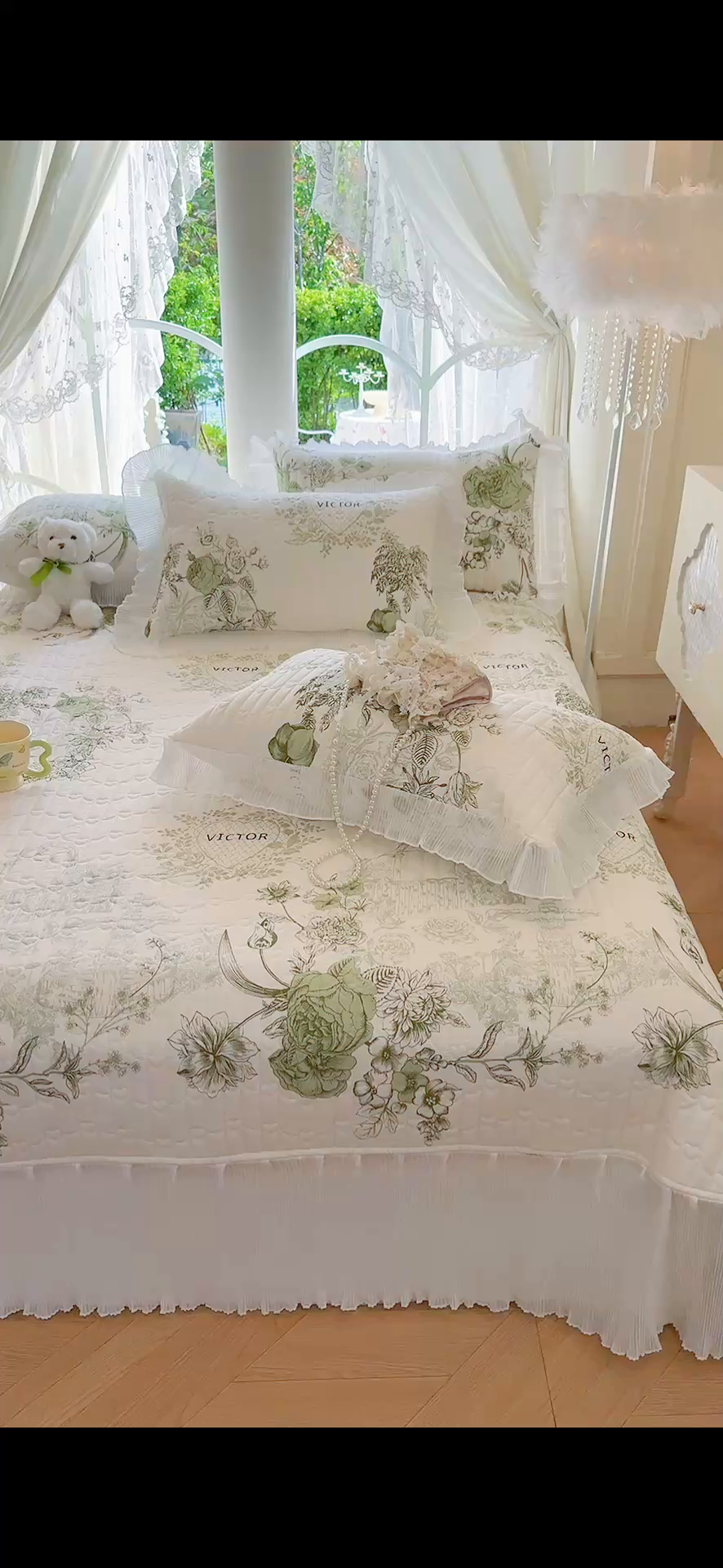 91家纺网 家纺一手货源 找家纺 虹星家纺 2025新款斜纹全棉纯棉印花床盖-清甜 清甜-时光笔墨