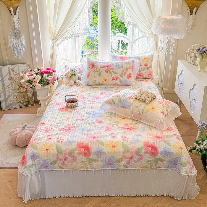 91家纺网 家纺一手货源 找家纺 虹星家纺 2025新款斜纹全棉纯棉印花床盖-清甜 清甜-婉如初见