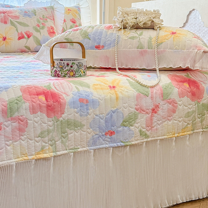 91家纺网 家纺一手货源 找家纺 虹星家纺 2025新款斜纹全棉纯棉印花床盖-清甜 清甜-婉如初见