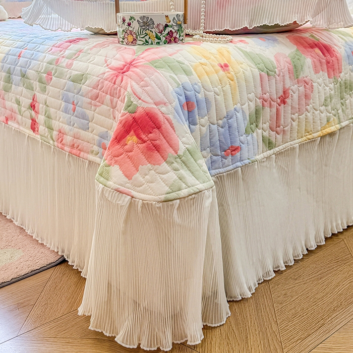 91家纺网 家纺一手货源 找家纺 虹星家纺 2025新款斜纹全棉纯棉印花床盖-清甜 清甜-婉如初见