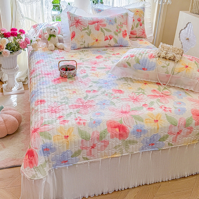 91家纺网 家纺一手货源 找家纺 虹星家纺 2025新款斜纹全棉纯棉印花床盖-清甜 清甜-婉如初见