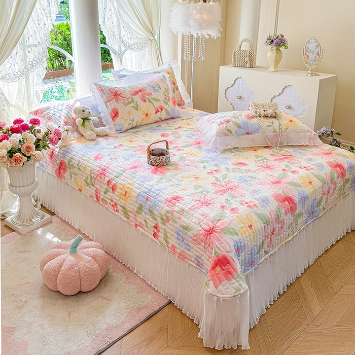 91家纺网 家纺一手货源 找家纺 虹星家纺 2025新款斜纹全棉纯棉印花床盖-清甜 清甜-婉如初见