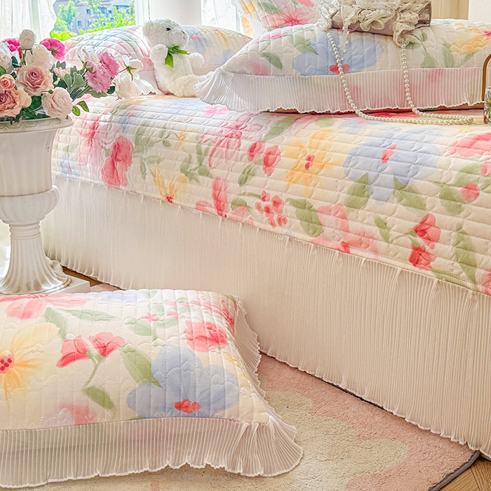 91家纺网 家纺一手货源 找家纺 虹星家纺 2025新款斜纹全棉纯棉印花床盖-清甜 清甜-婉如初见