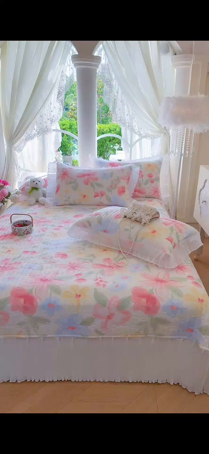 91家纺网 家纺一手货源 找家纺 虹星家纺 2025新款斜纹全棉纯棉印花床盖-清甜 清甜-婉如初见