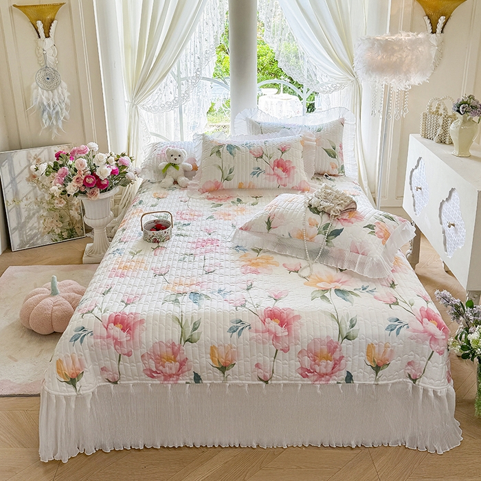 91家纺网 家纺一手货源 找家纺 虹星家纺 2025新款斜纹全棉纯棉印花床盖-清甜 清甜-夏恋