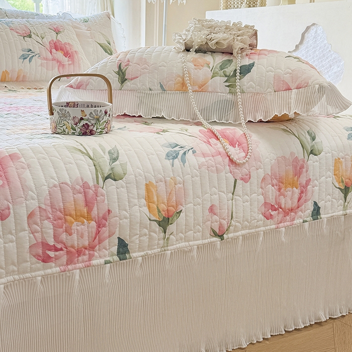 91家纺网 家纺一手货源 找家纺 虹星家纺 2025新款斜纹全棉纯棉印花床盖-清甜 清甜-夏恋