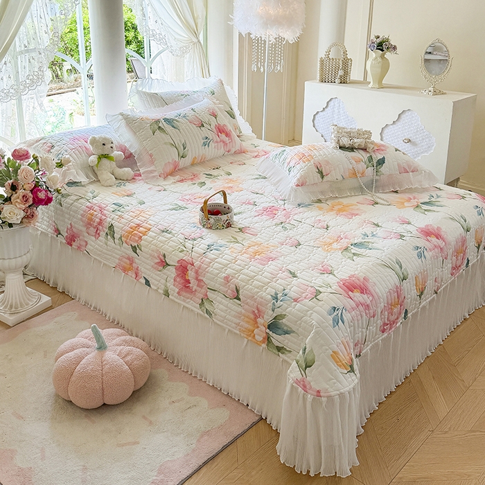 91家纺网 家纺一手货源 找家纺 虹星家纺 2025新款斜纹全棉纯棉印花床盖-清甜 清甜-夏恋