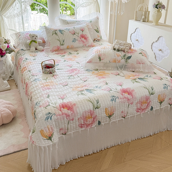 91家纺网 家纺一手货源 找家纺 虹星家纺 2025新款斜纹全棉纯棉印花床盖-清甜 清甜-夏恋