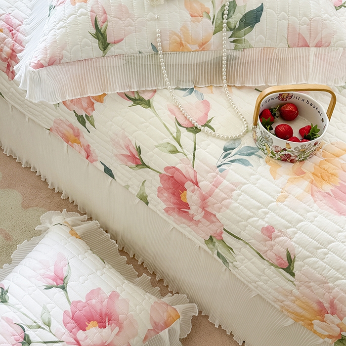 91家纺网 家纺一手货源 找家纺 虹星家纺 2025新款斜纹全棉纯棉印花床盖-清甜 清甜-夏恋