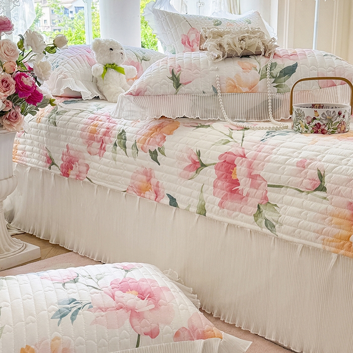 91家纺网 家纺一手货源 找家纺 虹星家纺 2025新款斜纹全棉纯棉印花床盖-清甜 清甜-夏恋