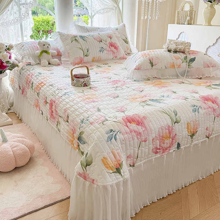 91家纺网 家纺一手货源 找家纺 虹星家纺 2025新款斜纹全棉纯棉印花床盖-清甜 清甜-夏恋