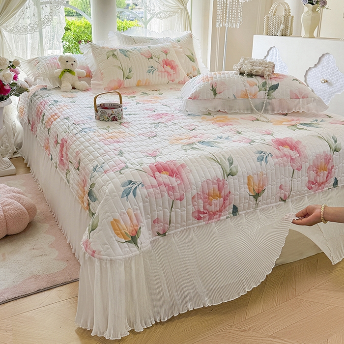 91家纺网 家纺一手货源 找家纺 虹星家纺 2025新款斜纹全棉纯棉印花床盖-清甜 清甜-夏恋