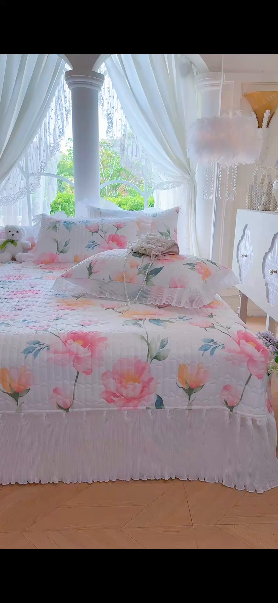 91家纺网 家纺一手货源 找家纺 虹星家纺 2025新款斜纹全棉纯棉印花床盖-清甜 清甜-夏恋