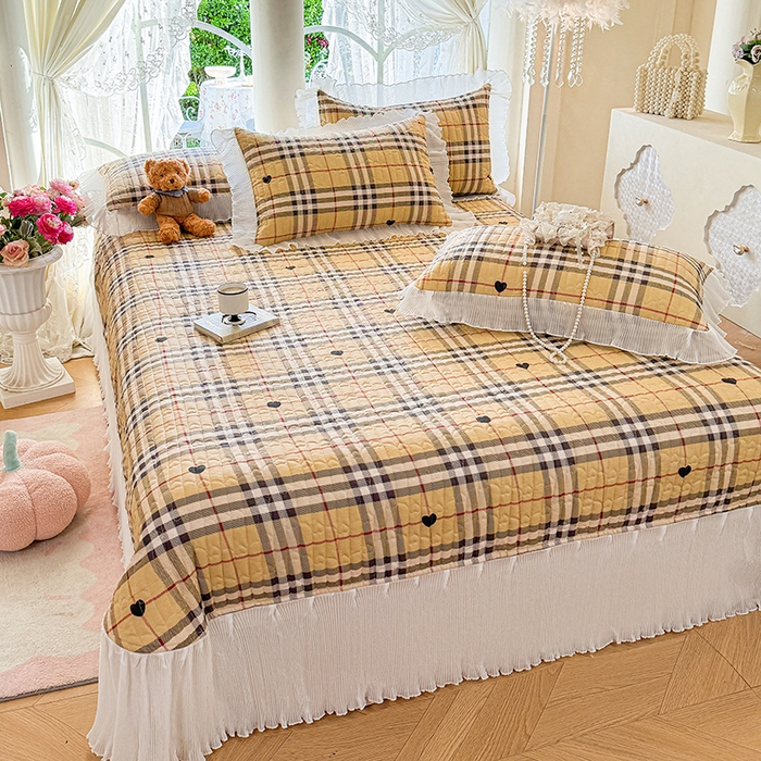 91家纺网 家纺一手货源 找家纺 虹星家纺 2025新款斜纹全棉纯棉印花床盖-清甜 清甜-心心相印