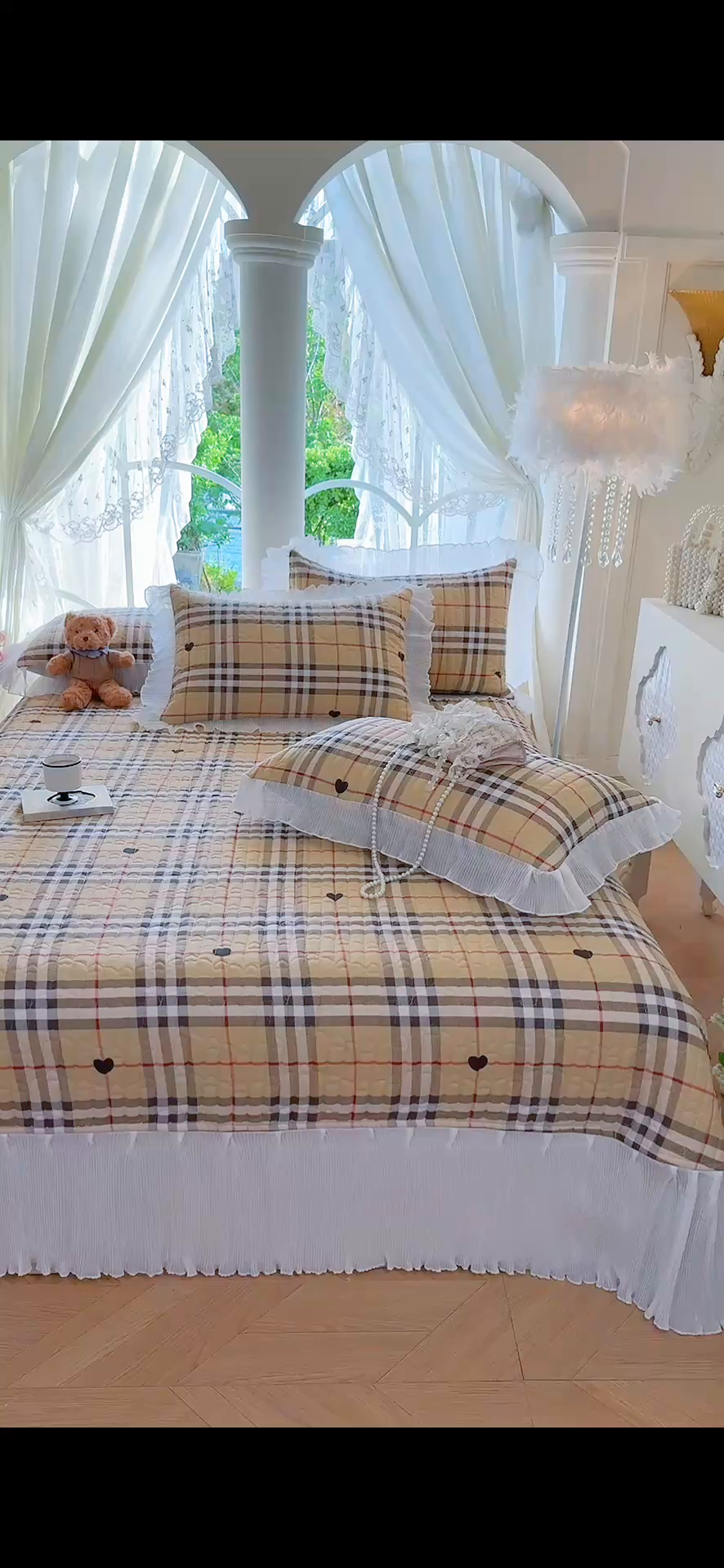 91家纺网 家纺一手货源 找家纺 虹星家纺 2025新款斜纹全棉纯棉印花床盖-清甜 清甜-心心相印