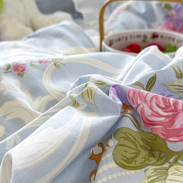 91家纺网 家纺一手货源 找家纺 虹星家纺 2025新款斜纹全棉纯棉印花床盖-清甜 清甜-绽放序曲